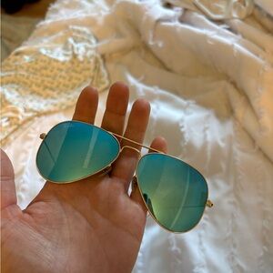 Ray-Ban Gold Frame Sunglasses with Teal Lenses